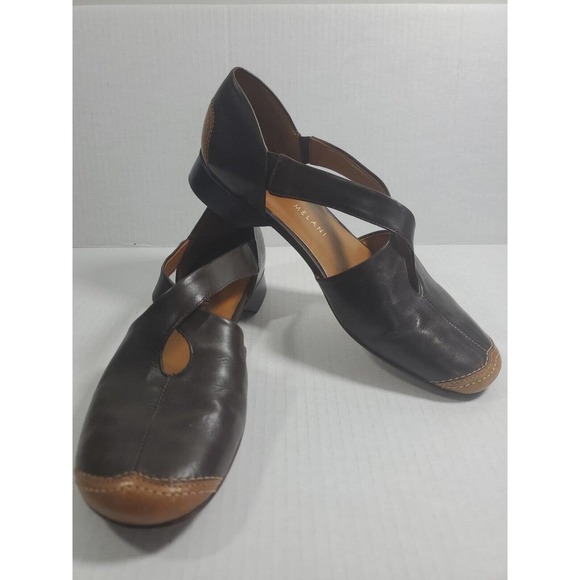 Antonio Milani Leather Slip On Flats Size 10 Criss Cross Strap Colorblock Brown - Picture 1 of 11